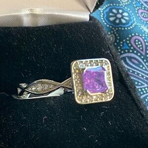 Lavender Crystal Halo Ring 925 Sterling Silver Size 10 Statement Cocktail Ring